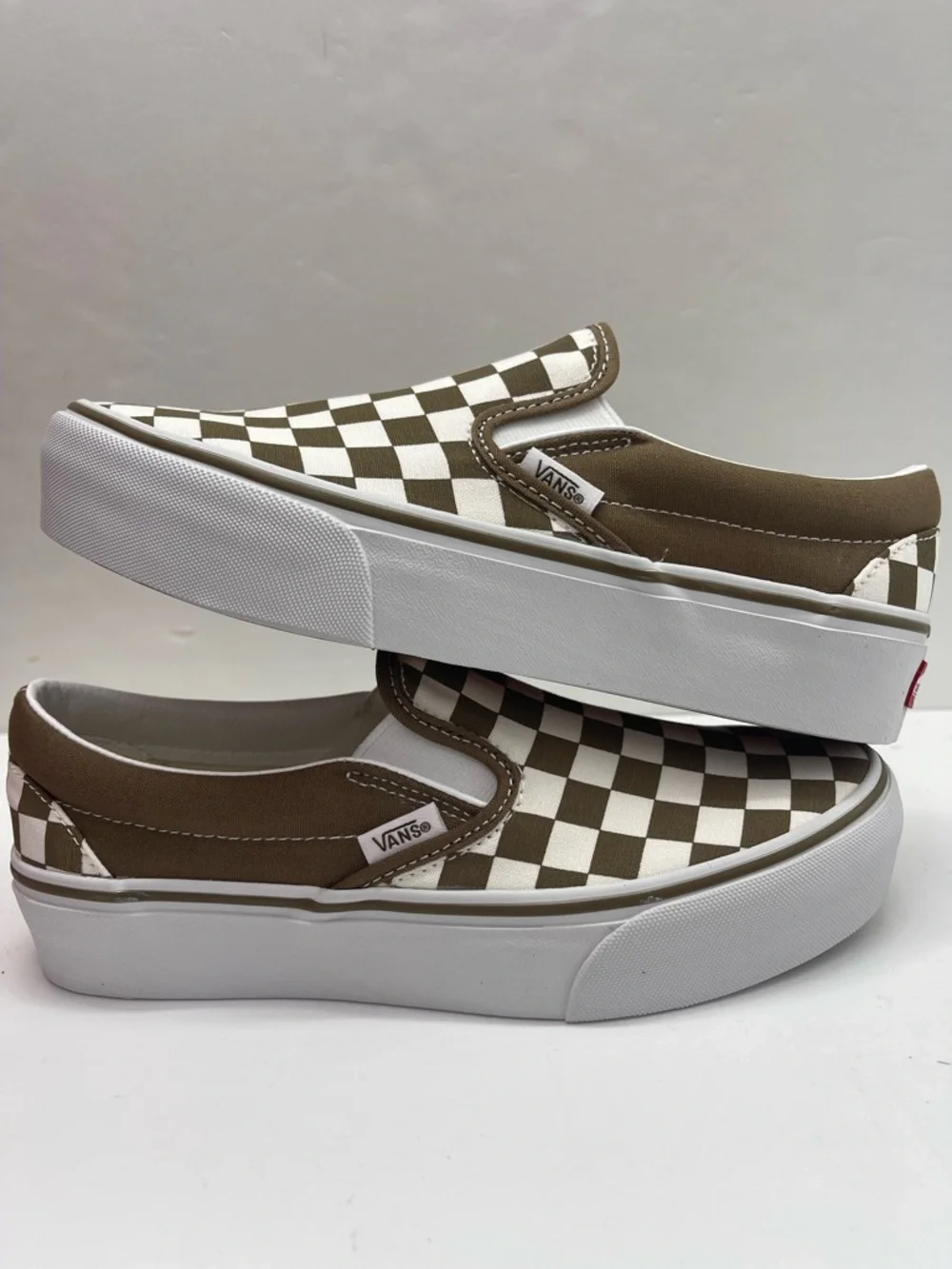 Vans Slip-On Platform Sneakers Checkerboard Sepia Brown VN00018E0E0 New - Picture 14 of 16